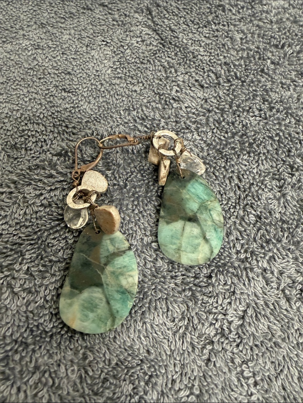 Neiman Marcus Green Teardrop Labradorite Earrings with Silver Accents